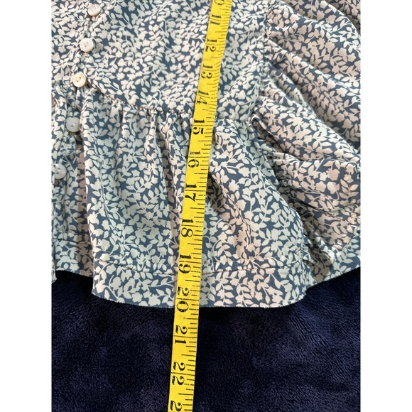 Vestique Top Blouse Size S Double Ruffle Sleeves White Blue Floral - Picture 8 of 15